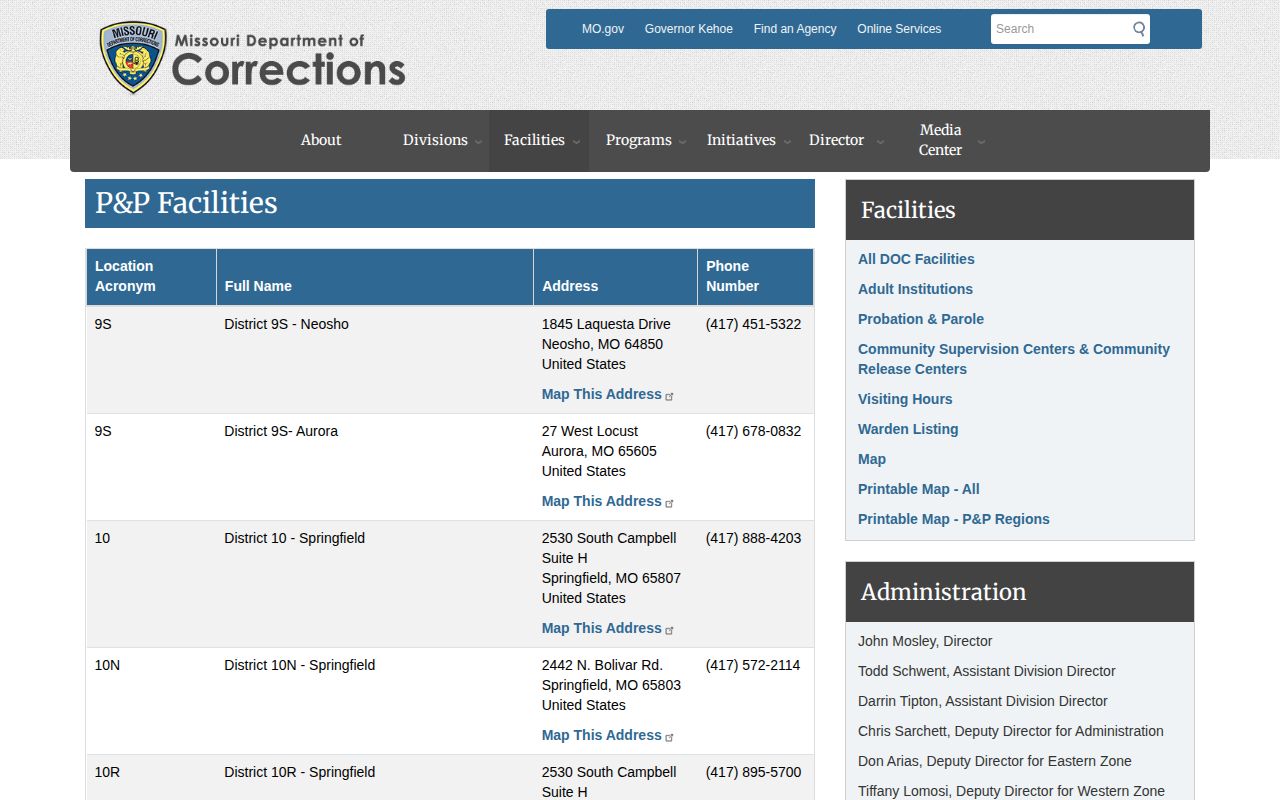 Missouri DOC directory listing for District 15S Potosi Probation and Parole
