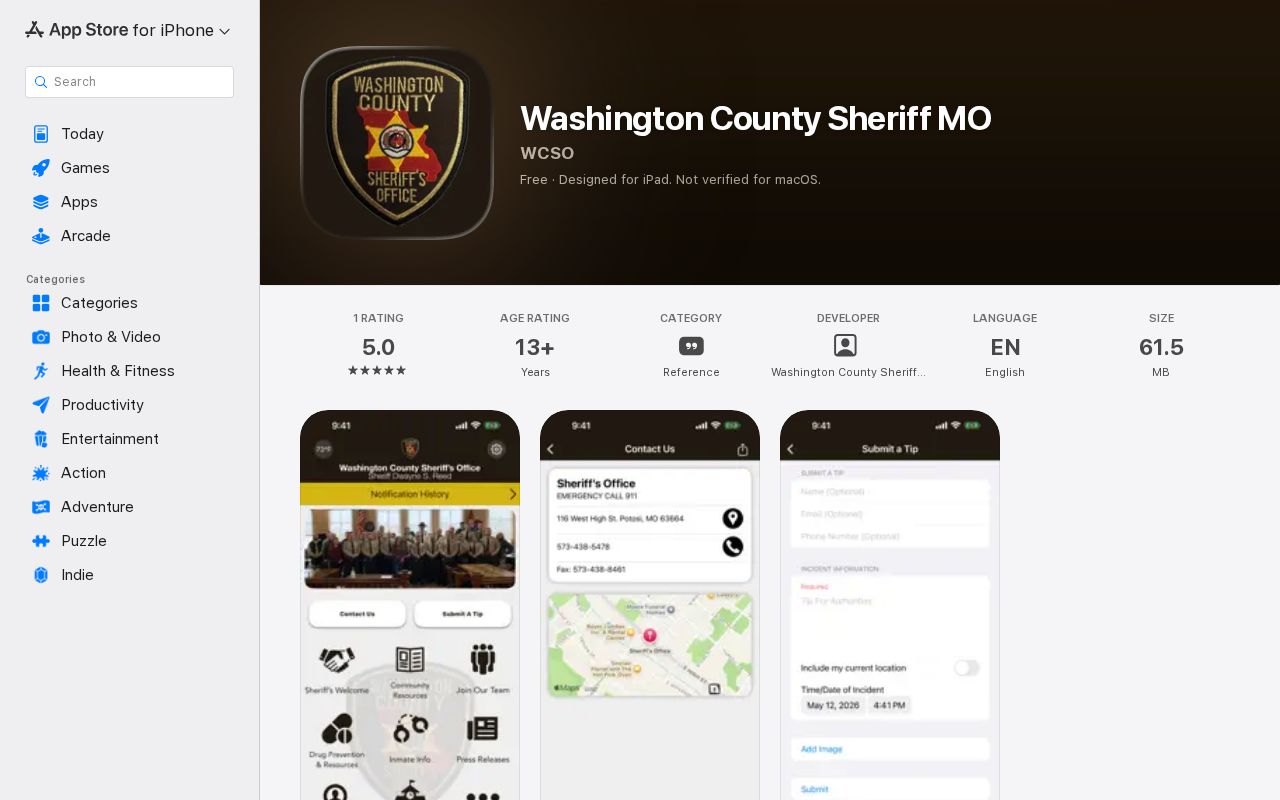 Washington County Missouri sheriff app used when checking 72-hour releases